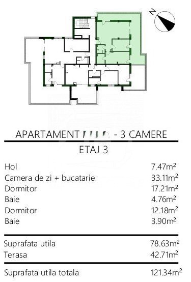Apartament cu 3 camere, bloc nou, zona Borhanci