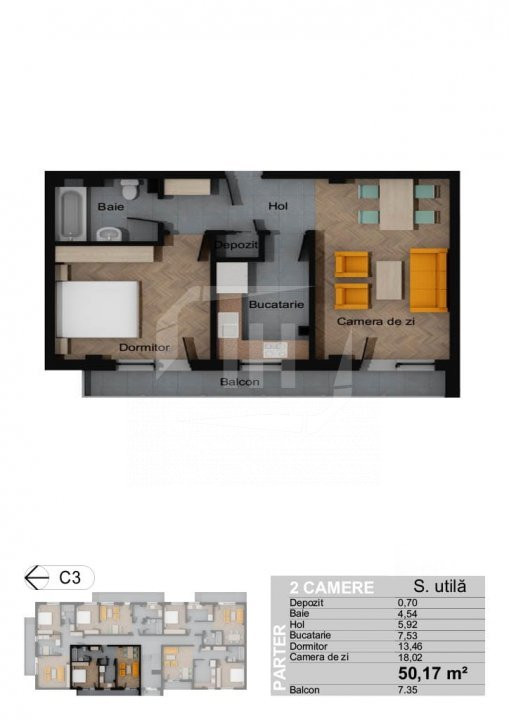 Apartament finisat 2 camere, 50 mp utili, imobil nou, zona Sesul de Sus