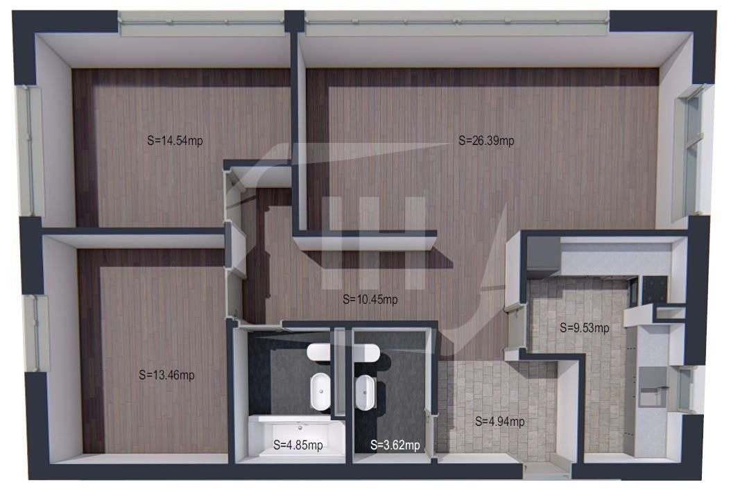 Apartament 3 camere decomandate, 2 bai, 88 mp, finisat, parcare cu CF, in Iris!